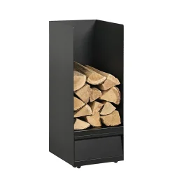 Castorama Range-bûches Dixneuf Mister Acier Noir Sur Roulettes Avec Tiroir Intégré